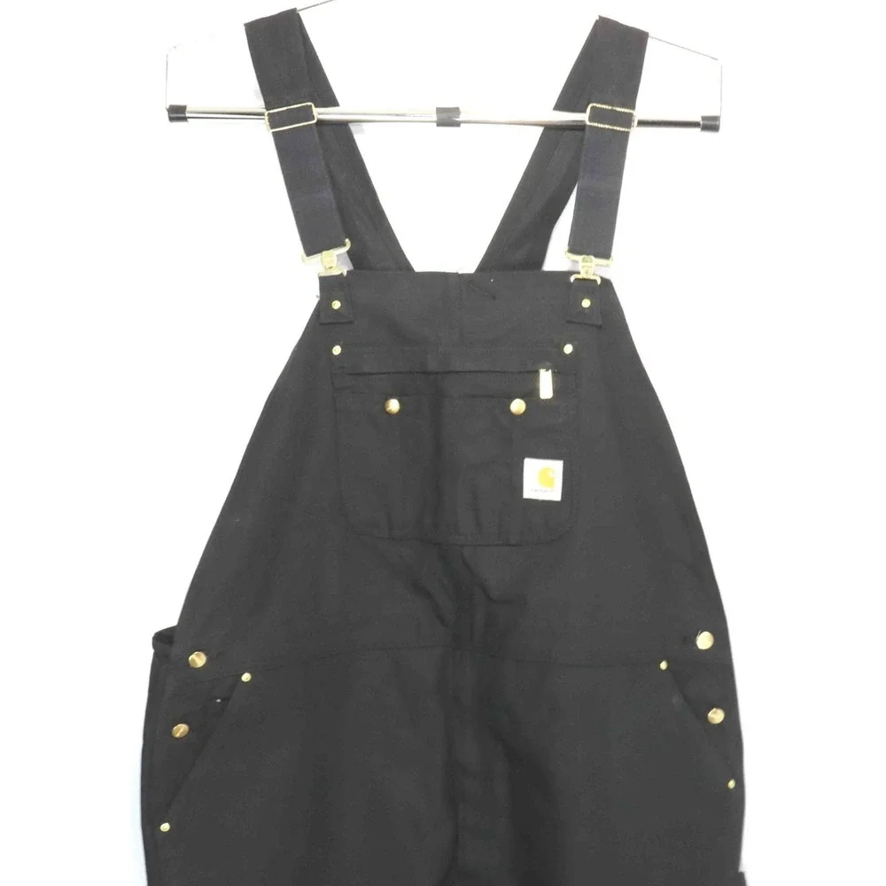 NWT Carhartt Firm Duck Black Loose Fit Zip-to-Thigh Bib Overalls Mens 50 x 30